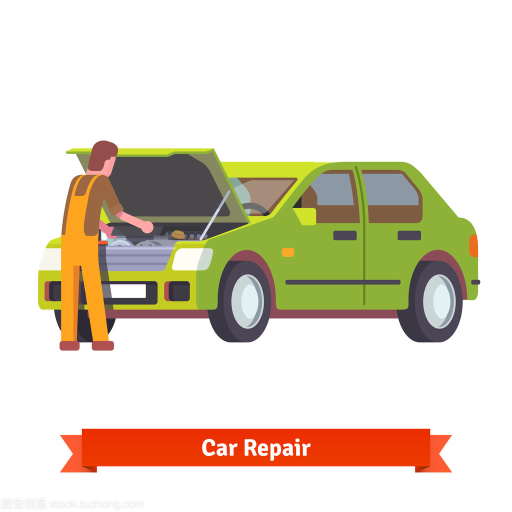 汽车修理工检查发动机在汽车服务