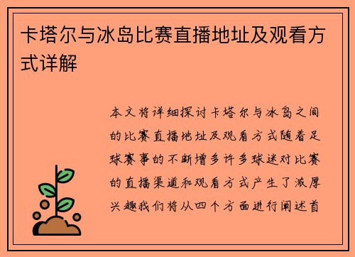 卡塔尔与冰岛比赛直播地址及观看方式详解